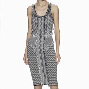 Ronny Kobo Fringe Bodycon Racerback Black and White Knit Dress Small